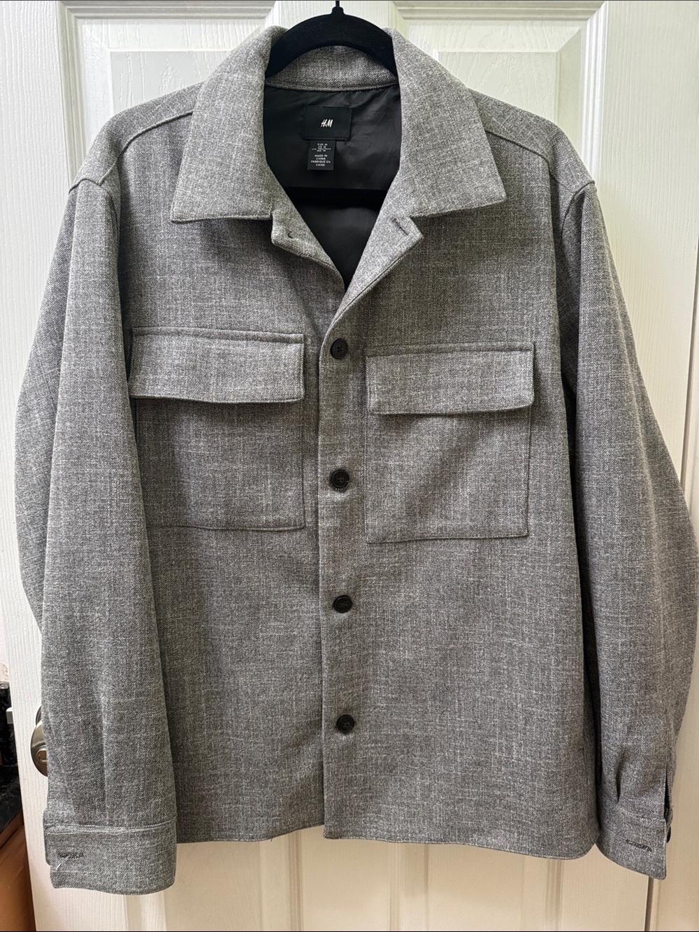 H&M Grey Textured Overshirt with Chest Flap Pockets